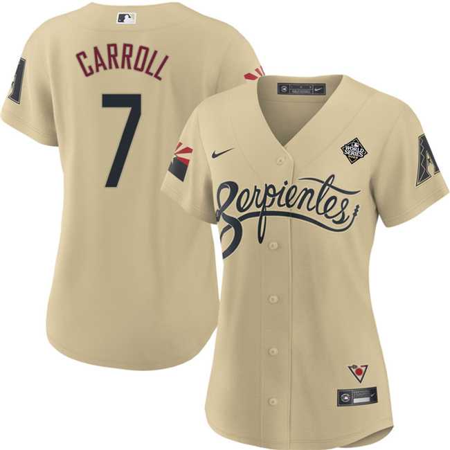 Womens Arizona Diamondbacks #7 Corbin Carroll Gold 2023 World Series City Connect Stitched Jersey(Run Small) Dzhi
